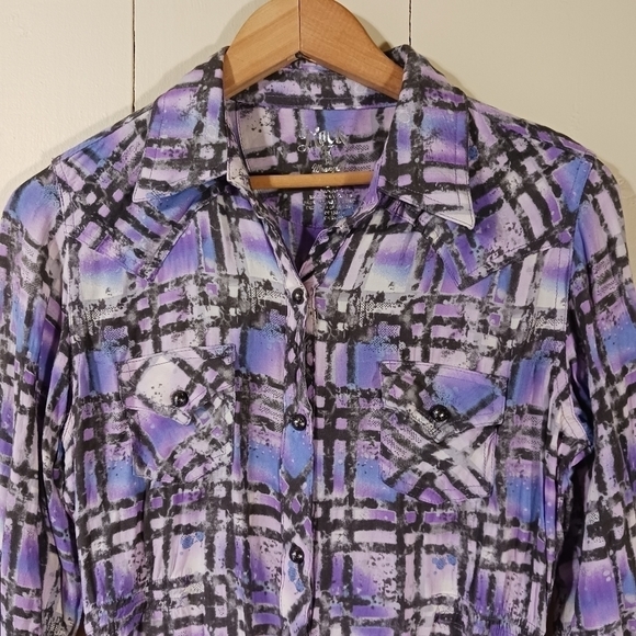 Rock 47 by wrangler purple plaid shirt - Picture 2 of 8